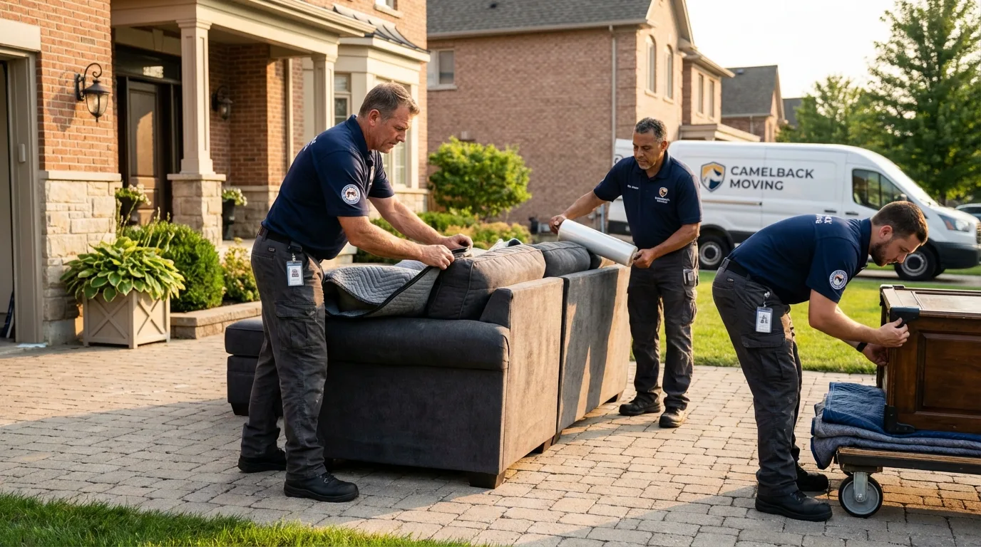 Large estate moving crew wrapping furniture in Hampshire, IL