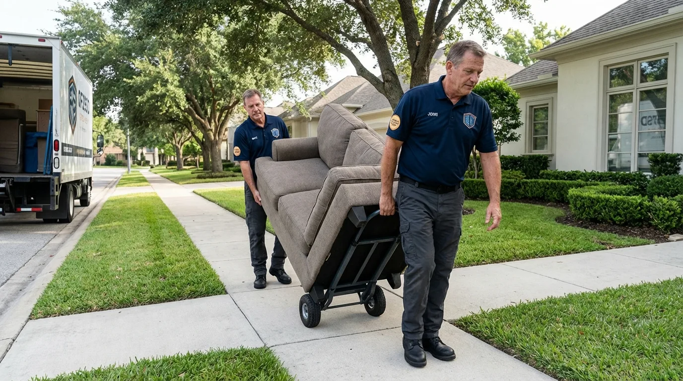 Local residential moving crew loading furniture in Hampshire, IL