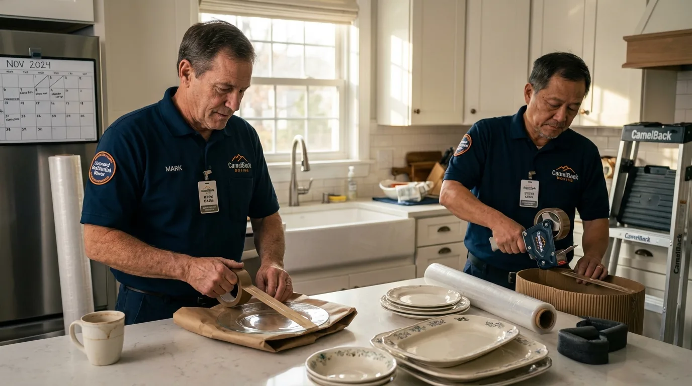 Professional crew packing kitchen dishware in Hampshire, IL